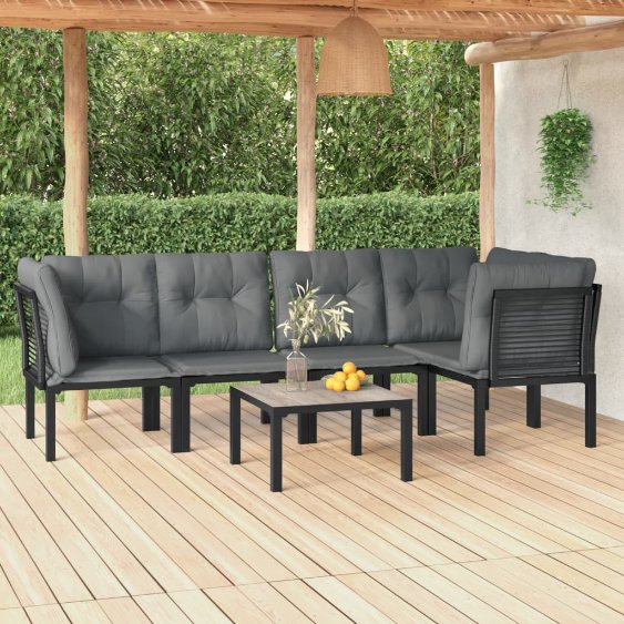 vidaXL 4-tlg. Garten-Lounge-Set Schwarz und Grau Poly Rattan