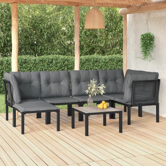 vidaXL 6-tlg. Garten-Lounge-Set Schwarz und Grau Poly Rattan