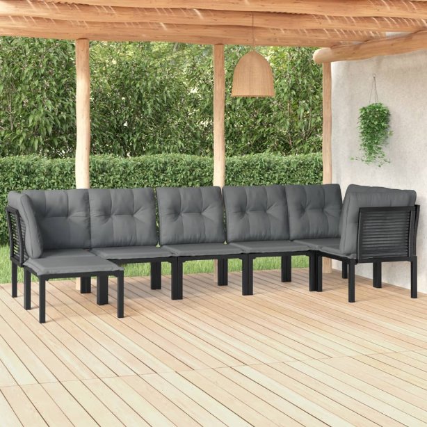 vidaXL 6-tlg. Garten-Lounge-Set Schwarz und Grau Poly Rattan