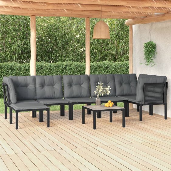 vidaXL 6-tlg. Garten-Lounge-Set Schwarz und Grau Poly Rattan