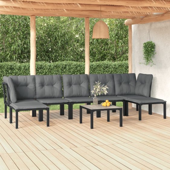 vidaXL 6-tlg. Garten-Lounge-Set Schwarz und Grau Poly Rattan