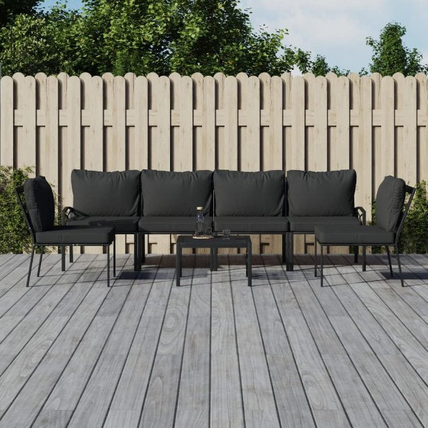 vidaXL 6-tlg. Garten-Lounge-Set mit Grauen Kissen Stahl