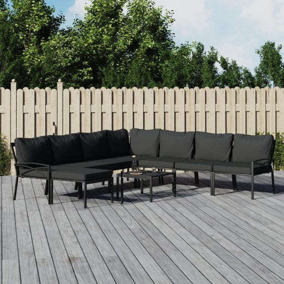 vidaXL 6-tlg. Garten-Lounge-Set mit Grauen Kissen Stahl