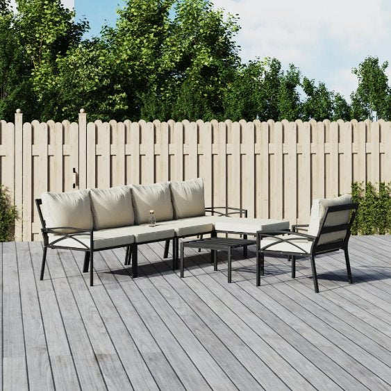vidaXL 6-tlg. Garten-Lounge-Set mit Grauen Kissen Stahl