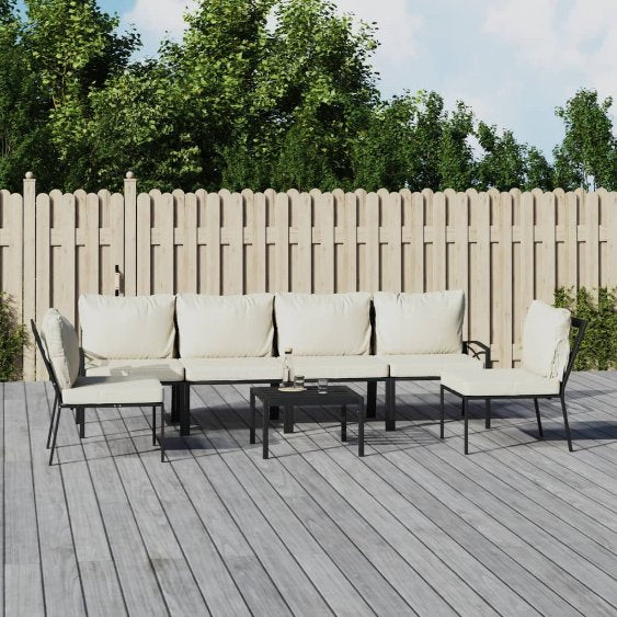 vidaXL 6-tlg. Garten-Lounge-Set mit Grauen Kissen Stahl