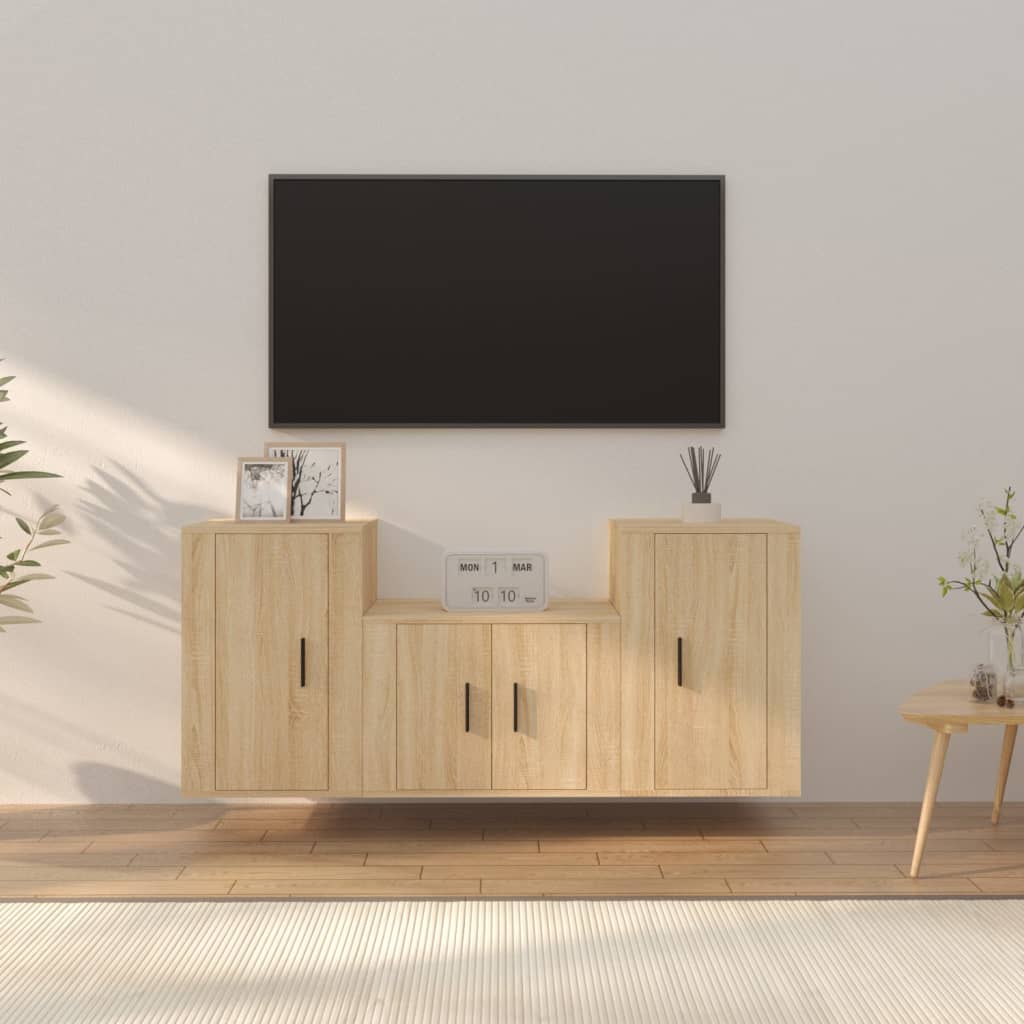 vidaXL 3-tlg. TV-Schrank-Set Weiß Holzwerkstoff