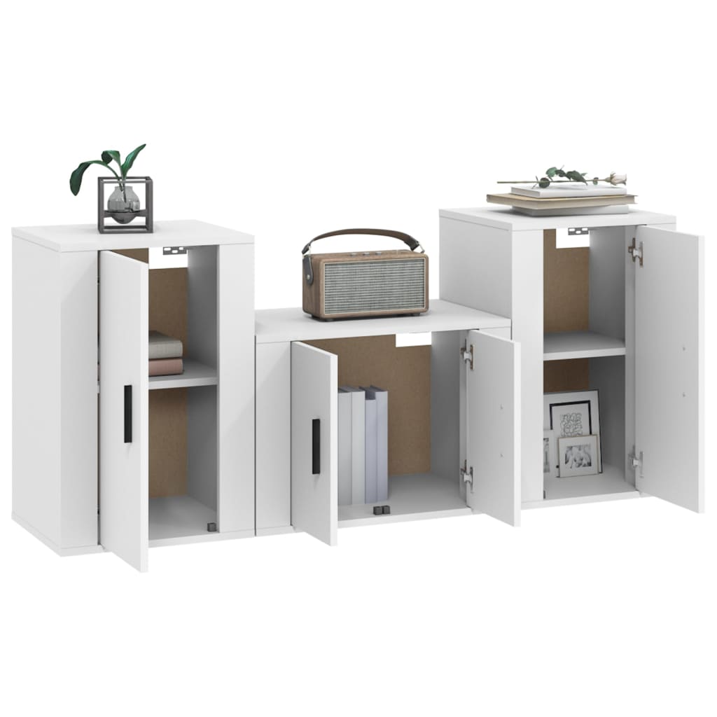 vidaXL 3-tlg. TV-Schrank-Set Weiß Holzwerkstoff