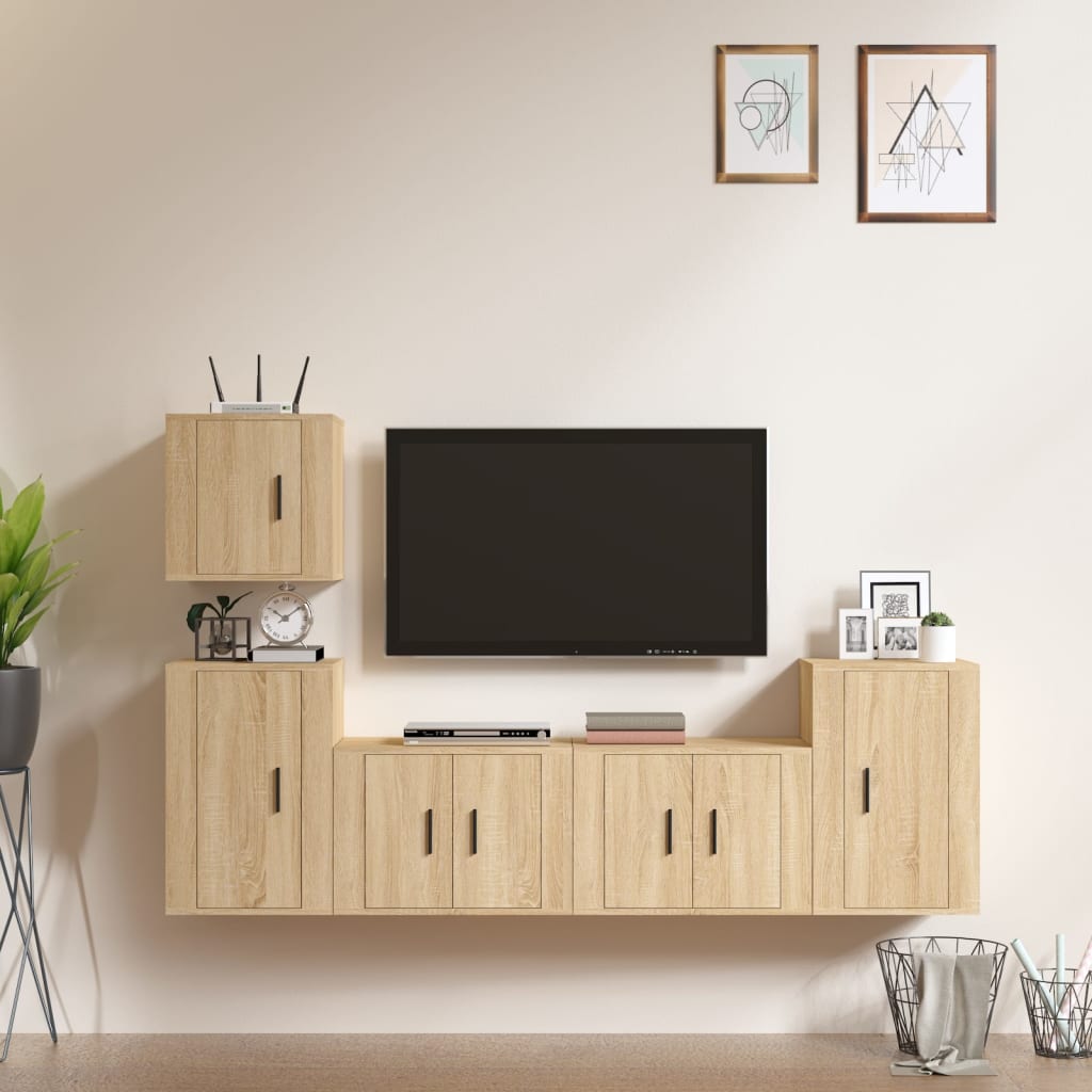 vidaXL 5-tlg. TV-Schrank-Set Weiß Holzwerkstoff