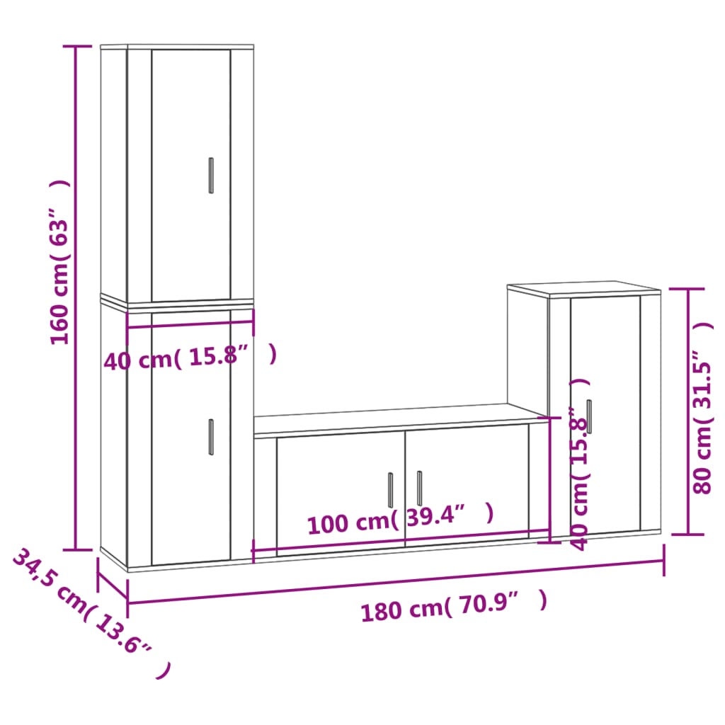 vidaXL 4-tlg. TV-Schrank-Set Weiß Holzwerkstoff