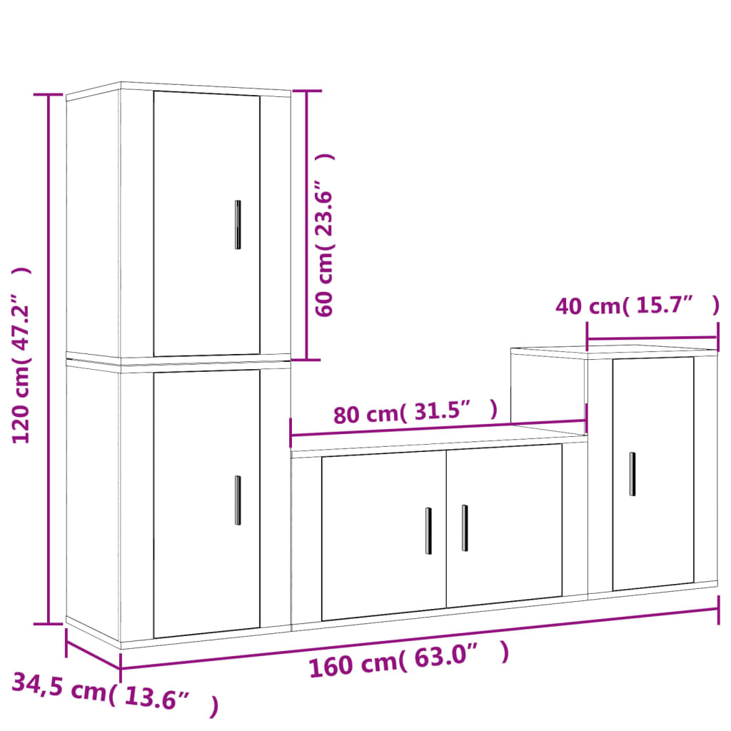 vidaXL 4-tlg. TV-Schrank-Set Weiß Holzwerkstoff
