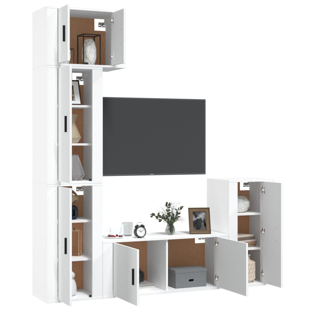 vidaXL 5-tlg. TV-Schrank-Set Weiß Holzwerkstoff