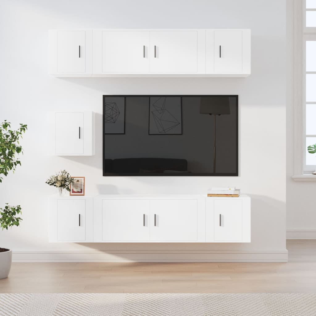 vidaXL 7-tlg. TV-Schrank-Set Weiß Holzwerkstoff