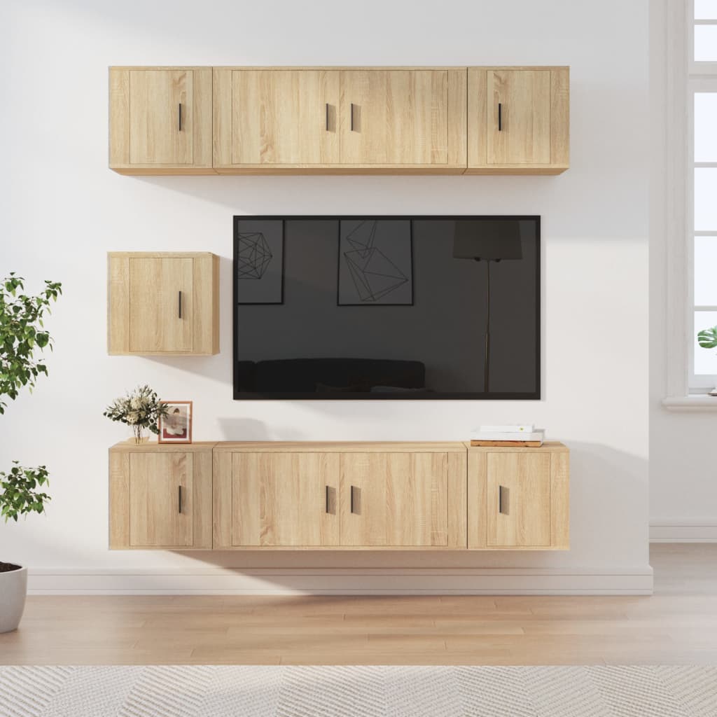 vidaXL 7-tlg. TV-Schrank-Set Weiß Holzwerkstoff