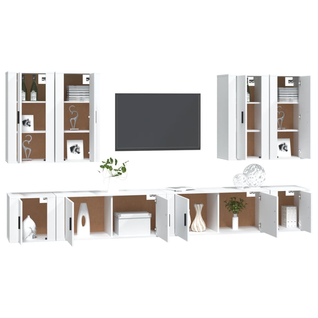 vidaXL 8-tlg. TV-Schrank-Set Weiß Holzwerkstoff