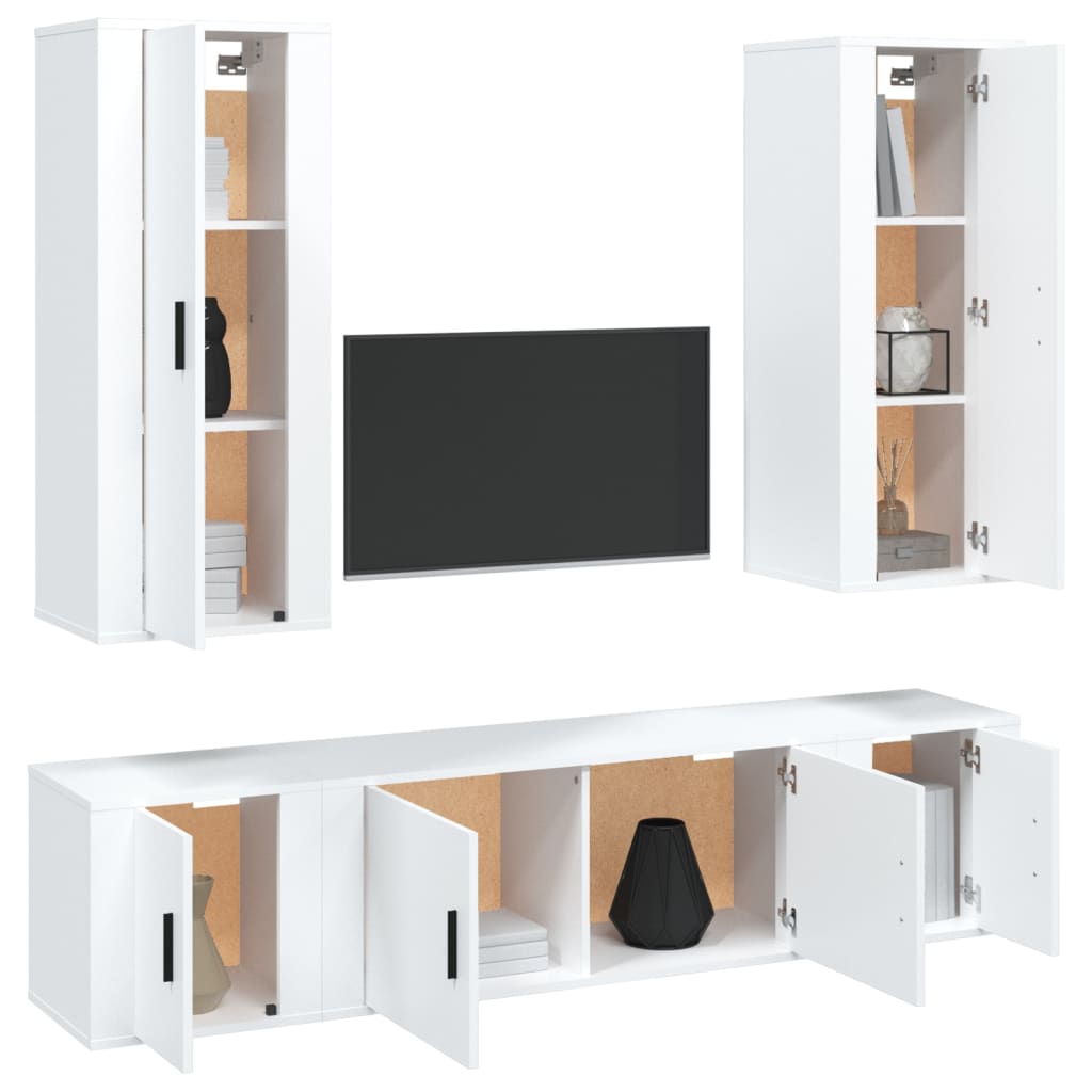 vidaXL 5-tlg. TV-Schrank-Set Weiß Holzwerkstoff