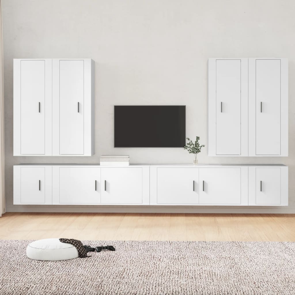 vidaXL 8-tlg. TV-Schrank-Set Weiß Holzwerkstoff