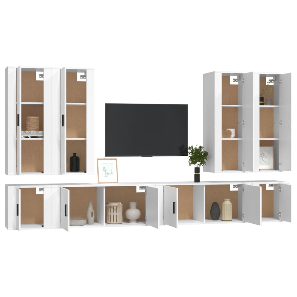 vidaXL 8-tlg. TV-Schrank-Set Weiß Holzwerkstoff