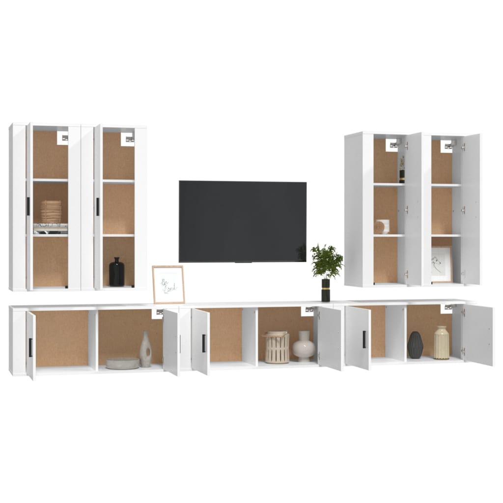 vidaXL 7-tlg. TV-Schrank-Set Weiß Holzwerkstoff