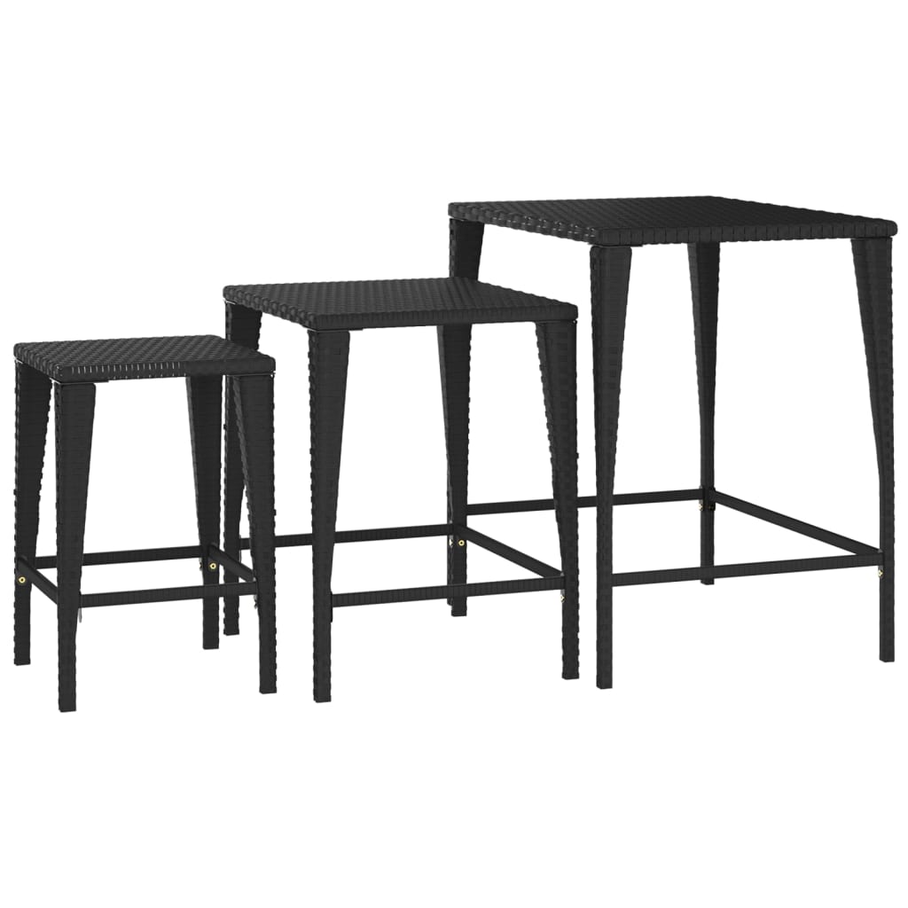 vidaXL Satztische 3 Stk. Schwarz Poly Rattan