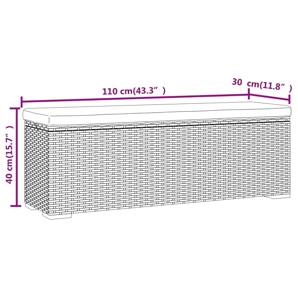 vidaXL Hockerbank mit Sitzkissen Schwarz 110x30x40 cm Poly Rattan