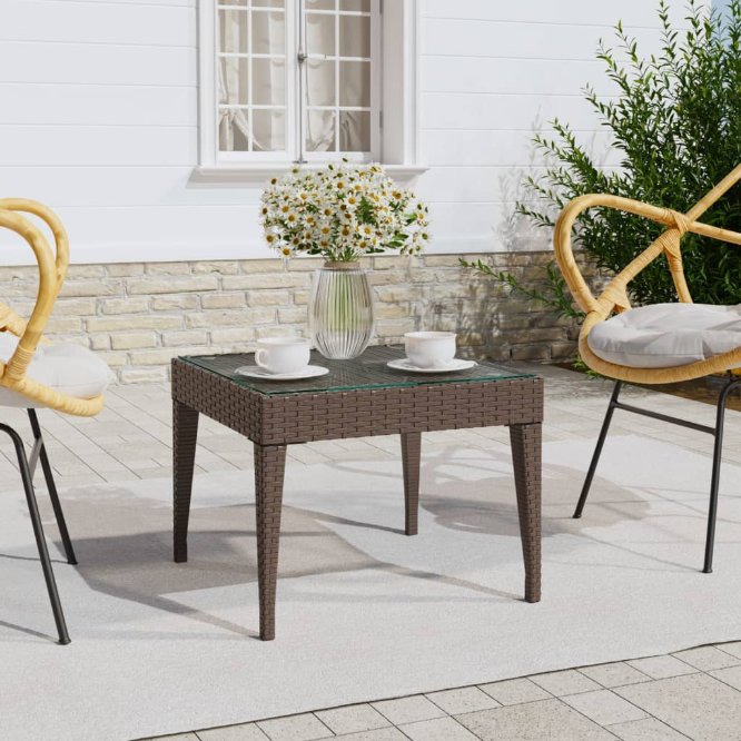 vidaXL Beistelltisch Schwarz 50x50x38 cm Poly Rattan und Hartglas