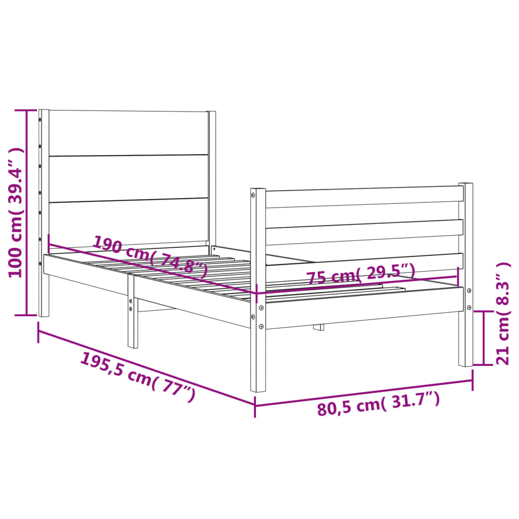 vidaXL Massivholzbett mit Kopfteil