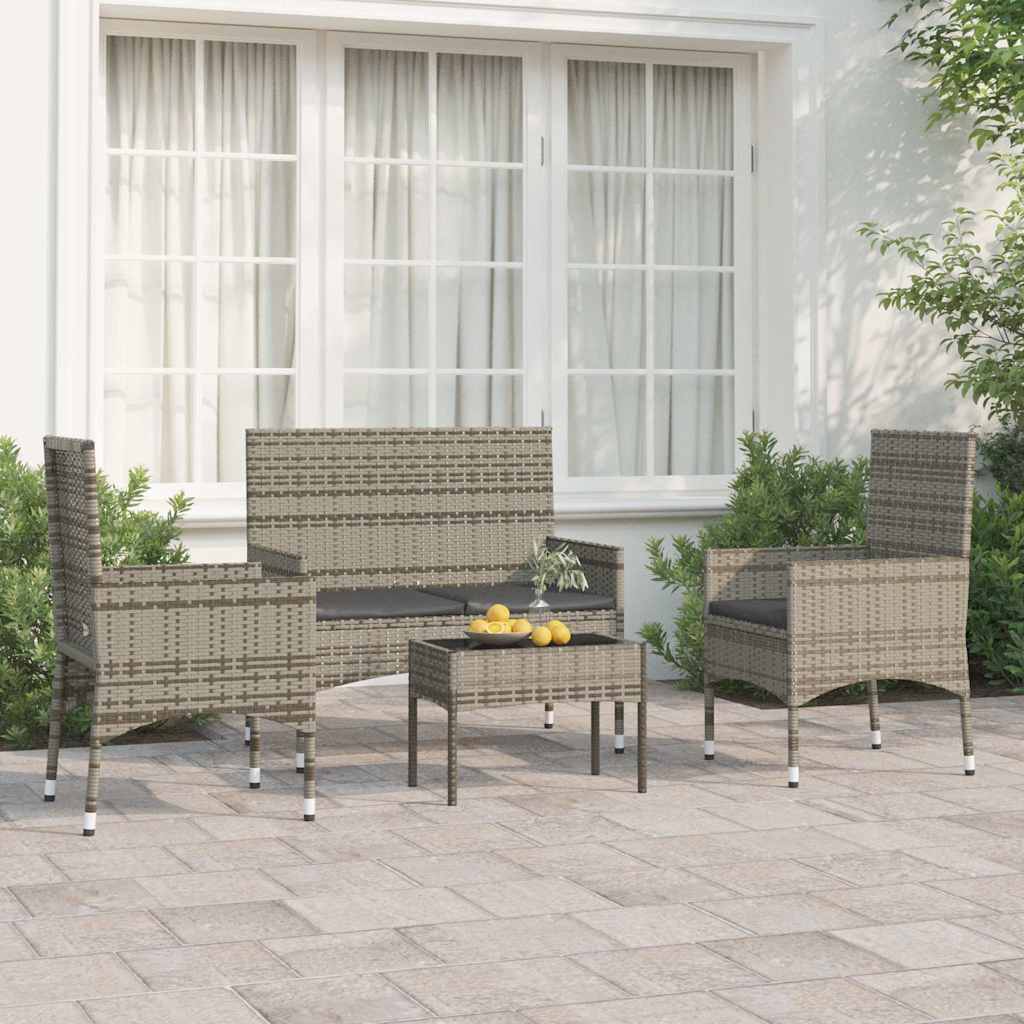 vidaXL 4-tlg. Garten-Lounge-Set mit Kissen Braun Poly Rattan