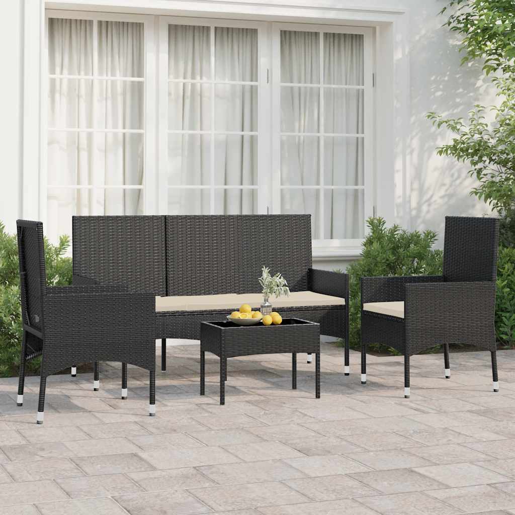 vidaXL 4-tlg. Garten-Lounge-Set mit Kissen Braun Poly Rattan