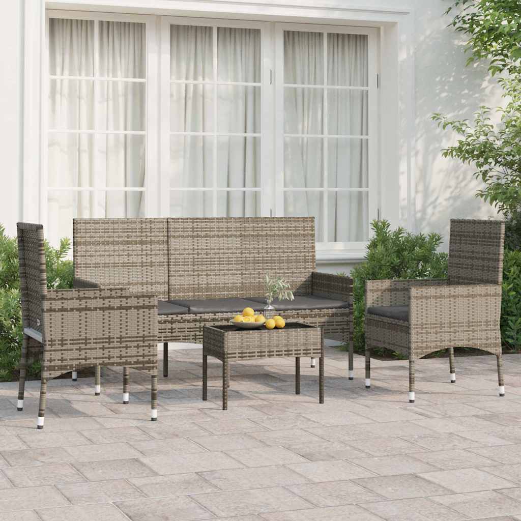 vidaXL 4-tlg. Garten-Lounge-Set mit Kissen Braun Poly Rattan