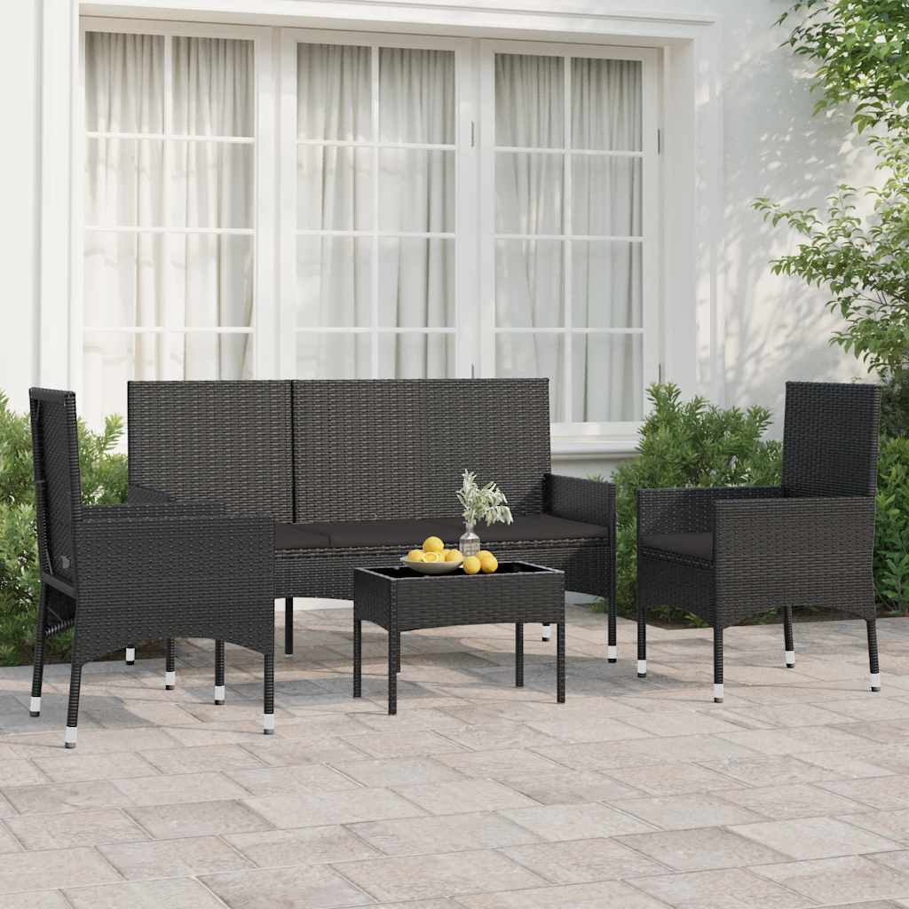 vidaXL 4-tlg. Garten-Lounge-Set mit Kissen Braun Poly Rattan