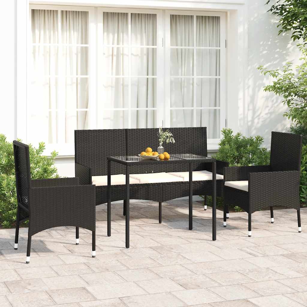 vidaXL 4-tlg. Garten-Lounge-Set mit Kissen Braun Poly Rattan