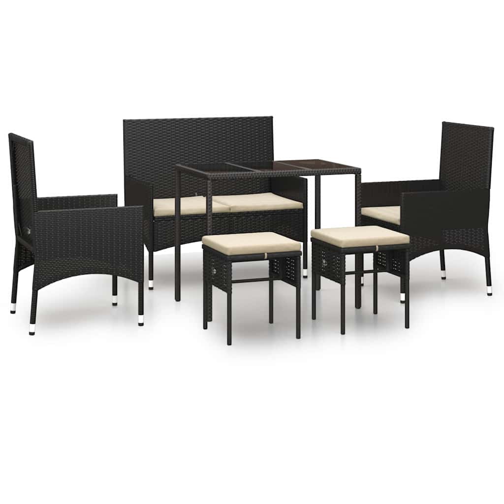 vidaXL 6-tlg. Garten-Lounge-Set mit Kissen Schwarz Poly Rattan