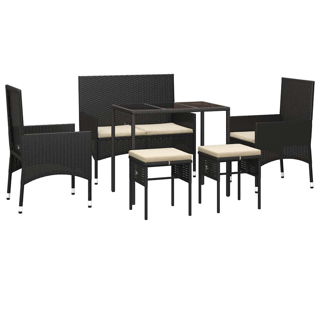 vidaXL 6-tlg. Garten-Lounge-Set mit Kissen Schwarz Poly Rattan