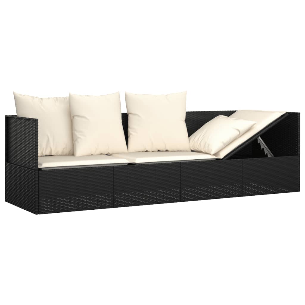 vidaXL Outdoor-Loungebett mit Kissen Schwarz Poly Rattan