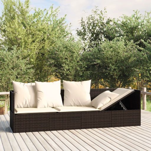 vidaXL Outdoor-Loungebett mit Kissen Schwarz Poly Rattan