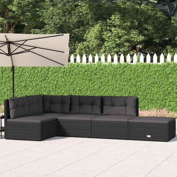vidaXL 5-tlg. Garten-Lounge-Set mit Kissen Schwarz Poly Rattan