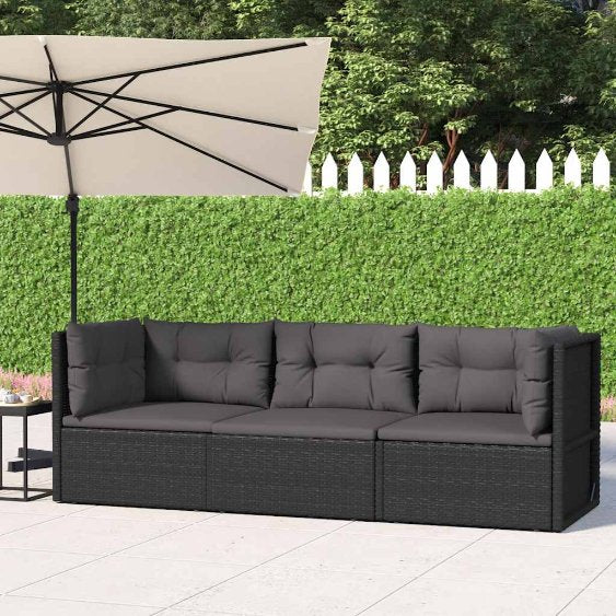 vidaXL 5-tlg. Garten-Lounge-Set mit Kissen Schwarz Poly Rattan