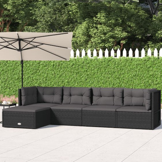 vidaXL 5-tlg. Garten-Lounge-Set mit Kissen Schwarz Poly Rattan