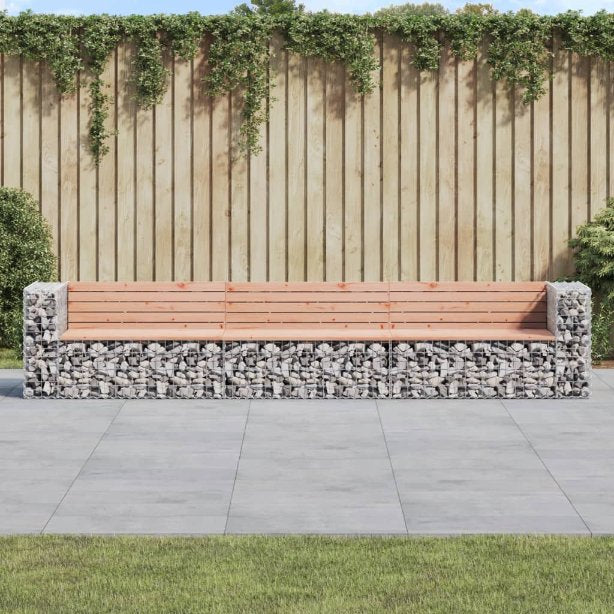 vidaXL Gartenbank aus Gabionen 347x71x65,5 cm Massivholz Kiefer