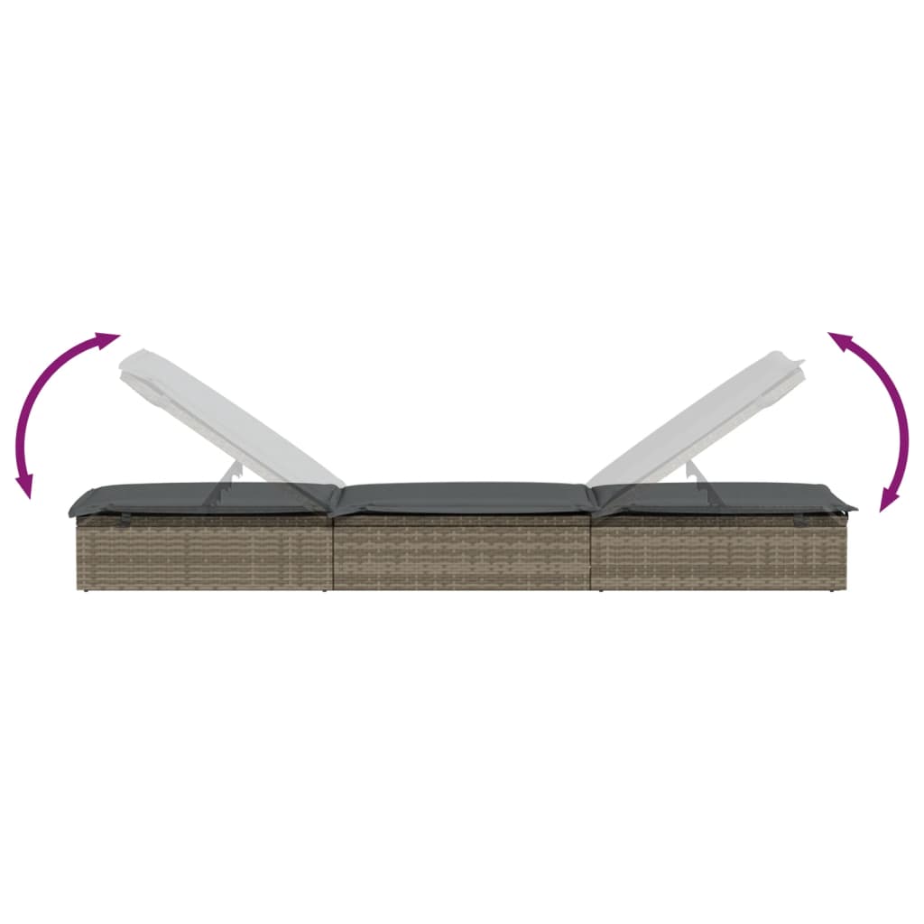 vidaXL Sonnenliege 1 Stk. mit Auflage Grau 201x55x62 cm Poly Rattan