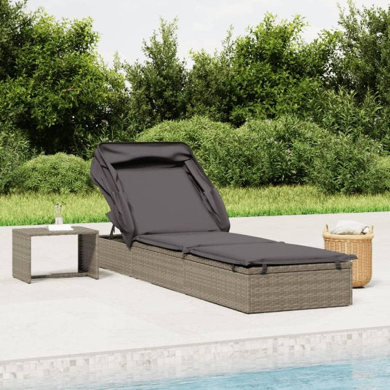 vidaXL Sonnenliege mit Faltdach Braun 213x63x97 cm Poly Rattan