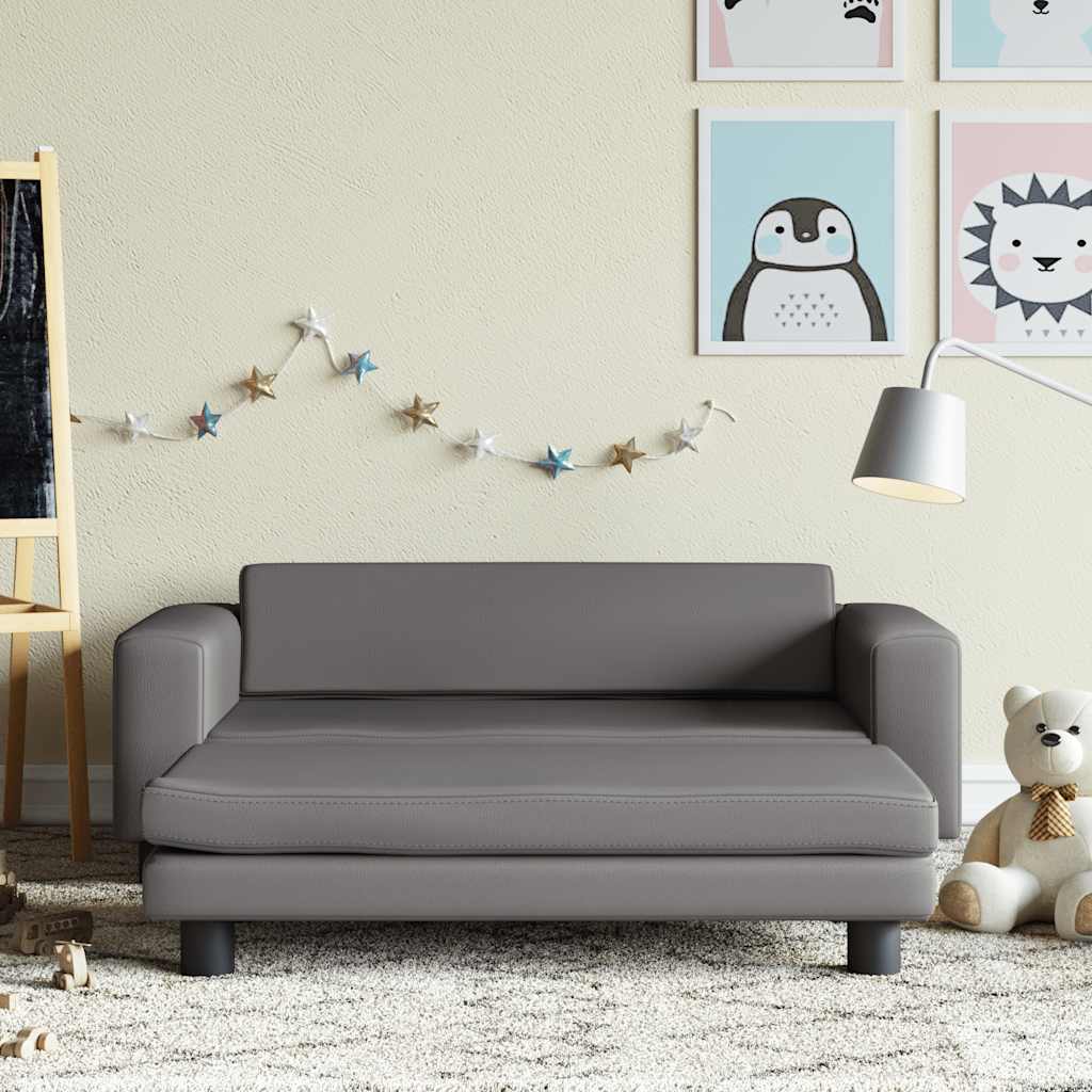 vidaXL Kindersofa mit Hocker Schwarz 100x50x30 cm Kunstleder