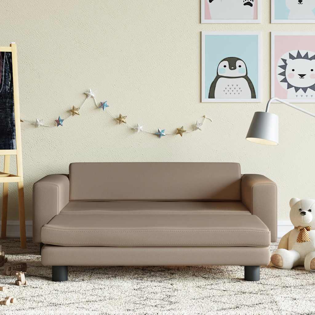 vidaXL Kindersofa mit Hocker Schwarz 100x50x30 cm Kunstleder