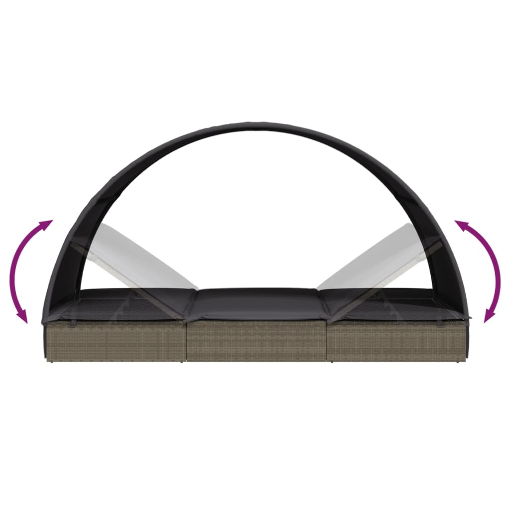 vidaXL Sonnenliege mit Runddach Grau 211x57x140 cm Poly Rattan