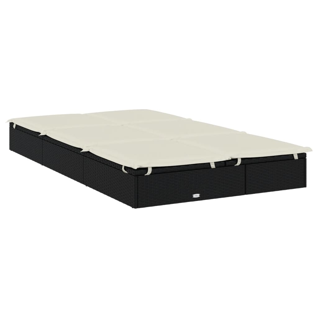vidaXL Sonnenliege für 2 Personen mit Auflage Schwarz Poly Rattan
