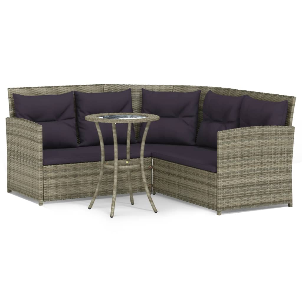 vidaXL 2-tlg. Sofagarnitur in L-Form mit Kissen Grau Poly Rattan