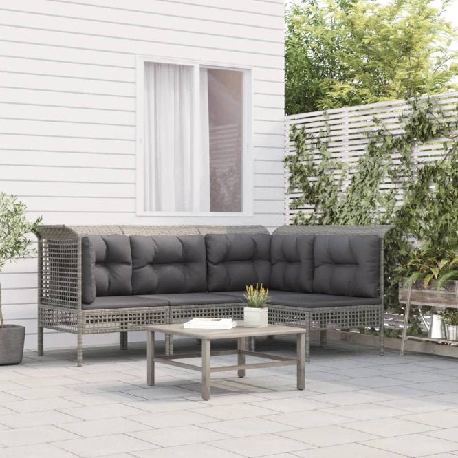vidaXL Garten-Ecksofas mit Kissen 2 Stk. Grau Poly Rattan
