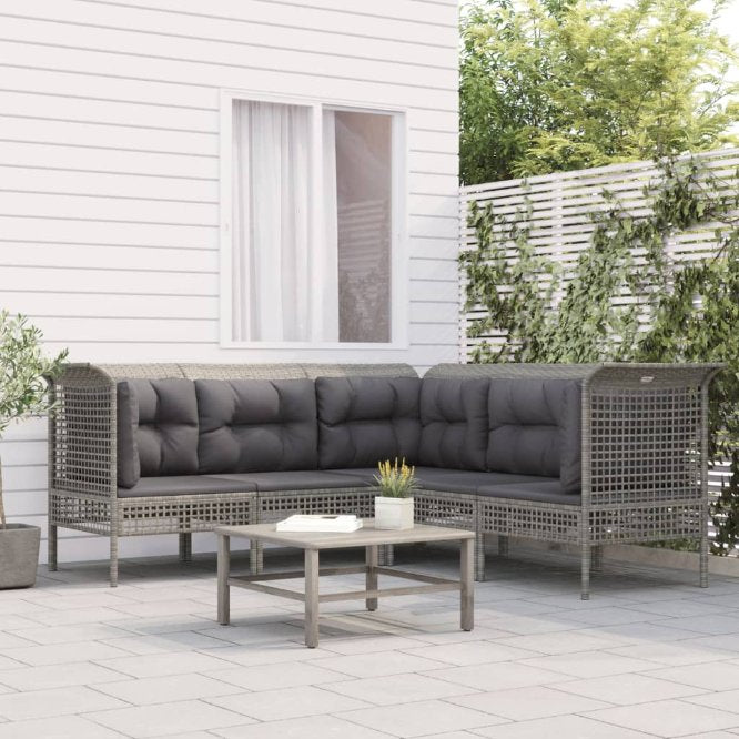 vidaXL Garten-Ecksofas mit Kissen 2 Stk. Grau Poly Rattan