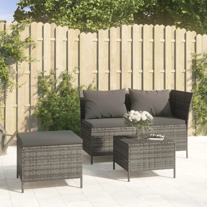 vidaXL 4-tlg. Garten-Lounge-Set mit Kissen Schwarz Poly Rattan