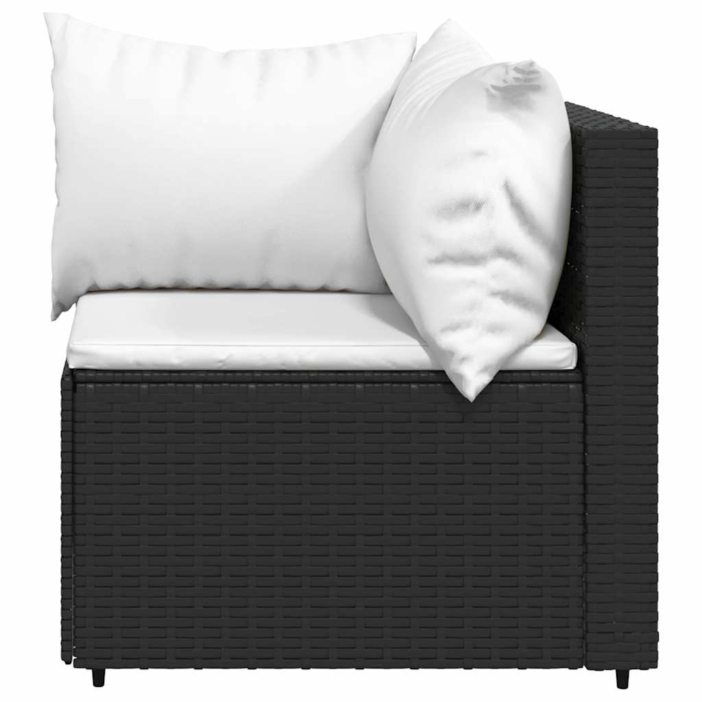 vidaXL Garten-Ecksofa mit Kissen Schwarz Poly Rattan
